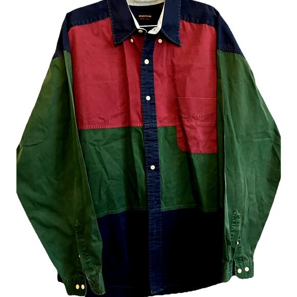 VTG 90s Shirt Mens L Colorblock retro button down 100% Cotton Hip Hop - Picture 1 of 10